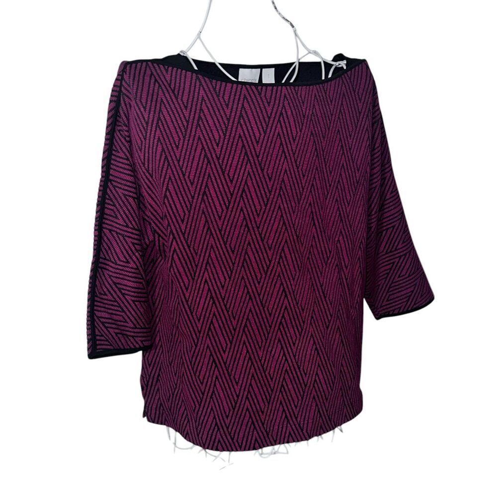 Beautiful WOMEN Chico's Maroon Red Loose Fit 3/4 Sleeve Sweater Warm Comfort Boh